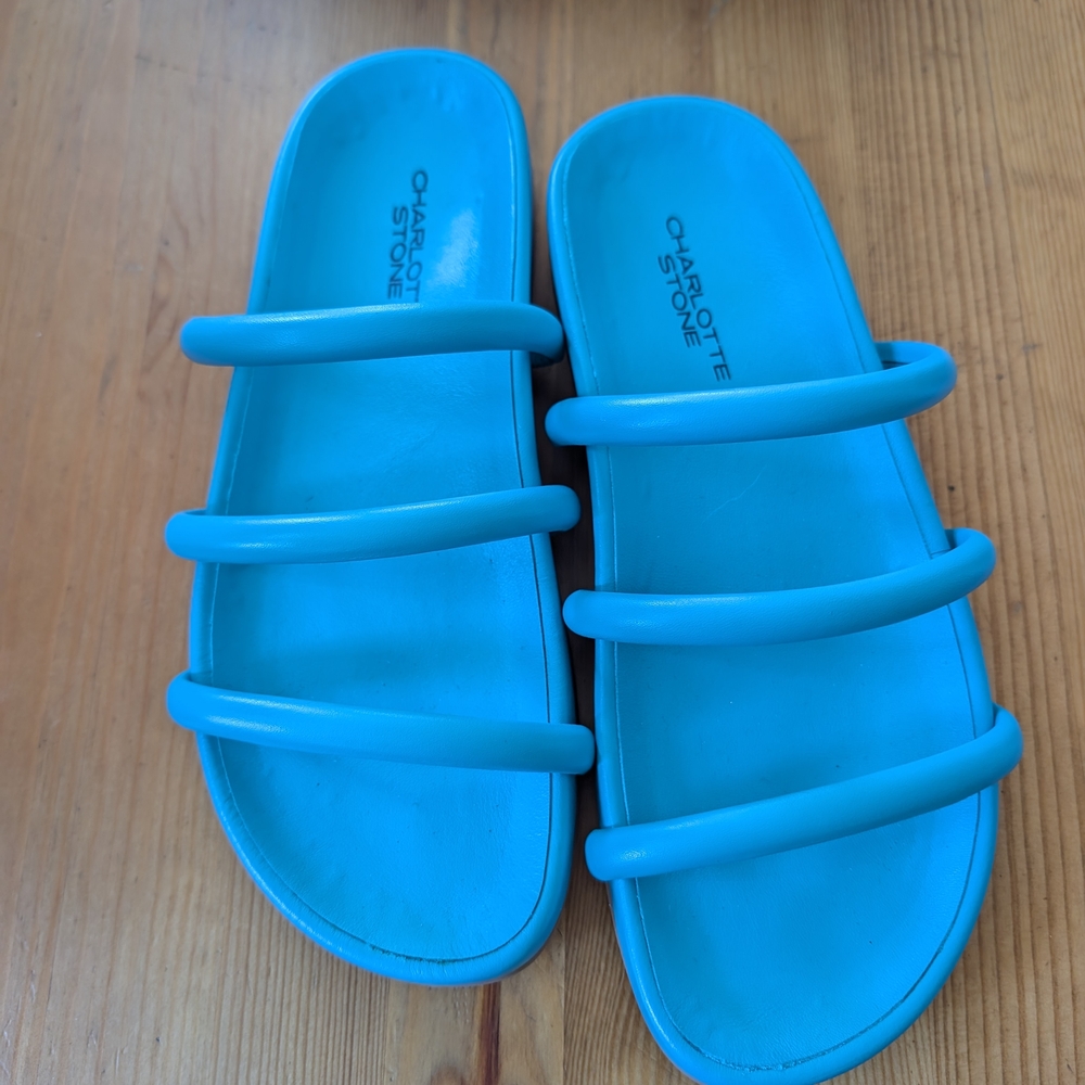 Charlotte Stone Blue Slide Sandals
